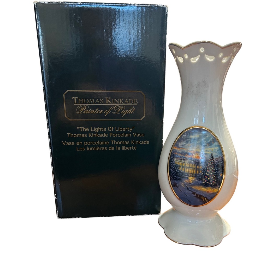 VTG Thomas Kinkade‎ Lights of Liberty Porcelain Vase Avon White House Christmas